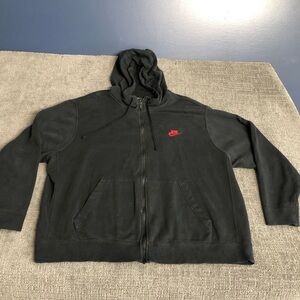 Vintage Nike Black Full-Zip Hoodie with Red Swoosh